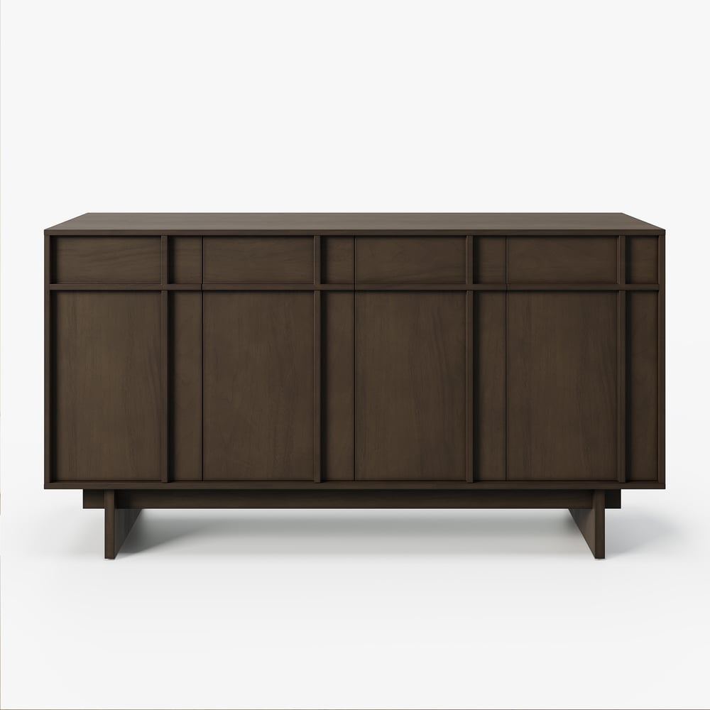Panvyr Mid Century 60" Smoky Brown Wood Sideboard with Storage & Adjustable Shelves window image