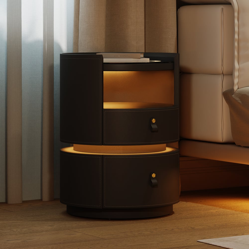 Modern Saddle Leather Smart  LED Nightstand window image