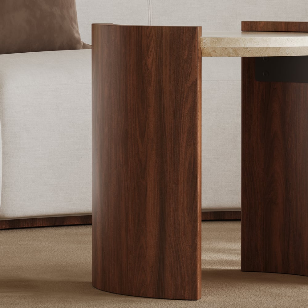 Table d'appoint ronde en noyer de 20 pouces avec plateau en travertin image de fenêtre