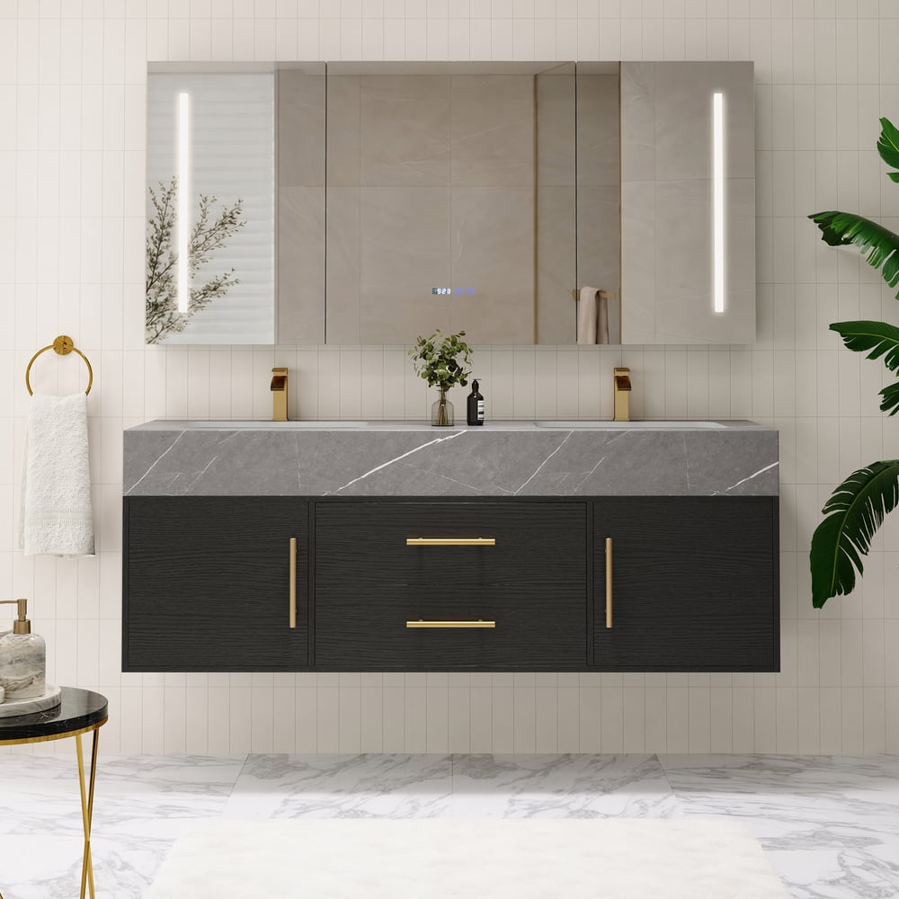 59" LED Bathroom Medicine Cabinet with Anti-Fog, Dimmable Tri-Color Lighting window image