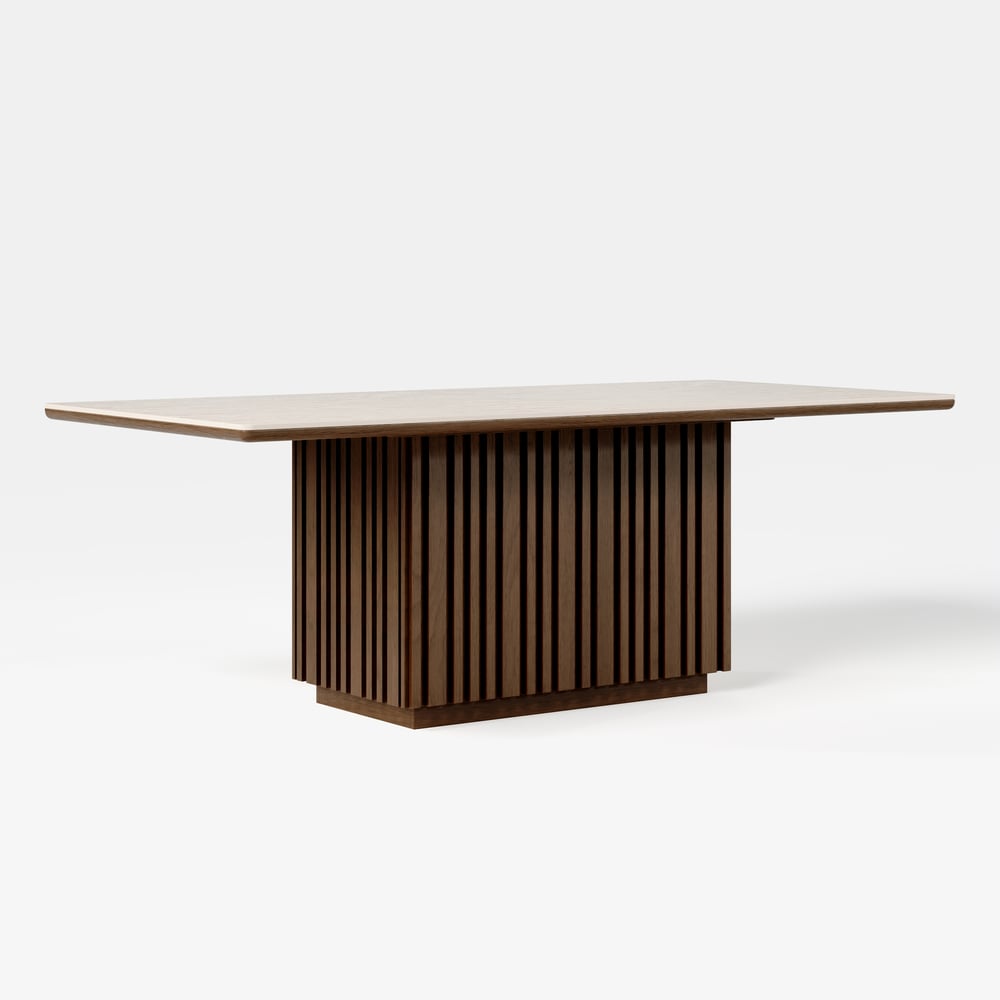 84" Faux Travertine Rectangular Dining Table with Sintered Stone Top, Seat 8 window image