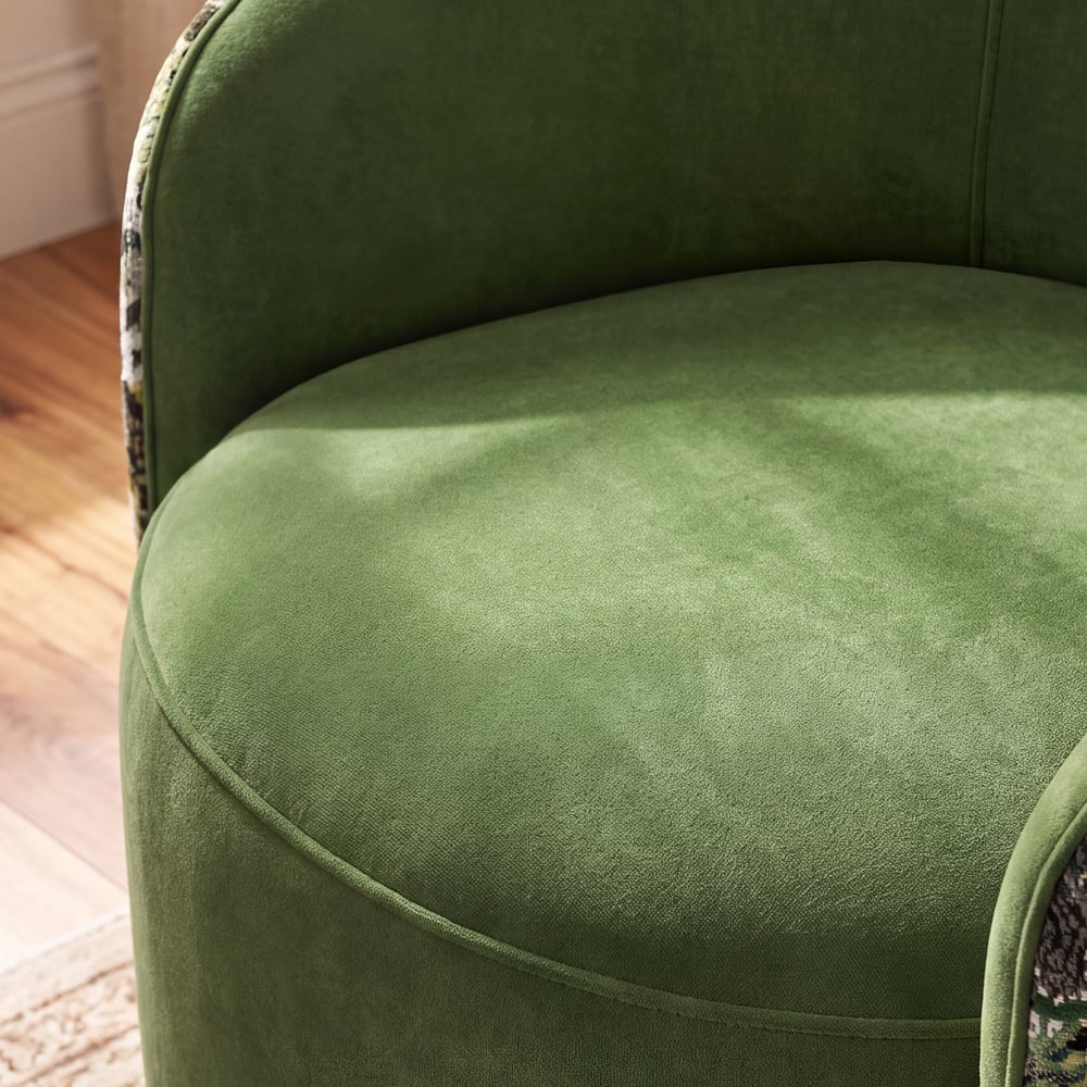 Performance Velvet 360° Swivel Barrel Accent Chair window image