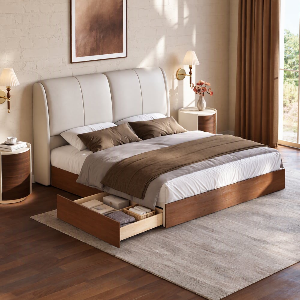 King Genuine Leather Storage Bed with Adjustable Headboard window image