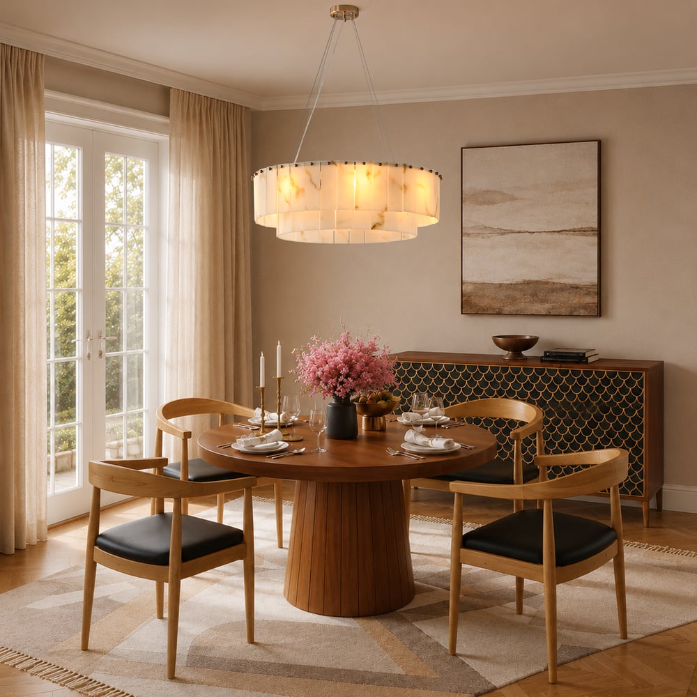 8-Light Tiered Chandelier Alabaster-Look 24" window image