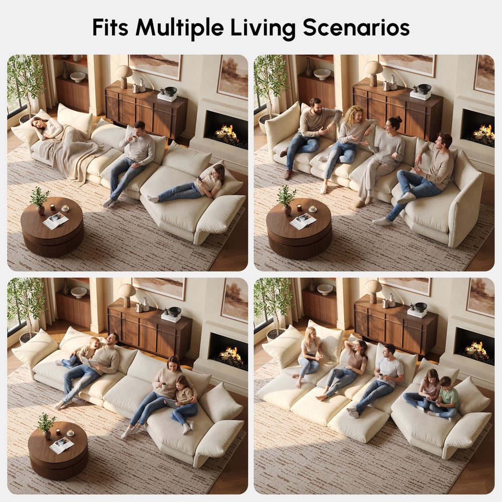 161" 4-Piece Chenille Sectional Sofa with Chaise and Adjustable Armrests & Backrest window image