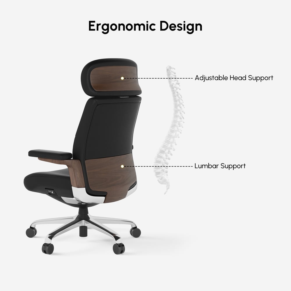 Black Genuine Leather Swivel Office Chair with Ergonomic Synchro-Tilt Recline System window image