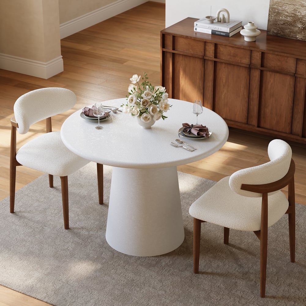 Modern 32" Round Fiberglass Dining Table with Sculptural Pedestal Base, Seats 2 window image