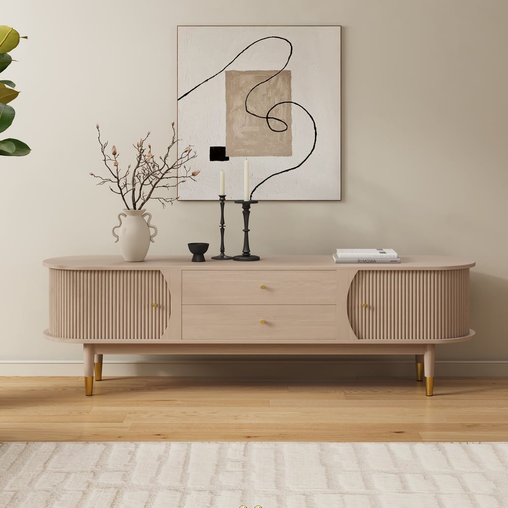 72" Ash Wood Fluted TV Stand with Storage window image