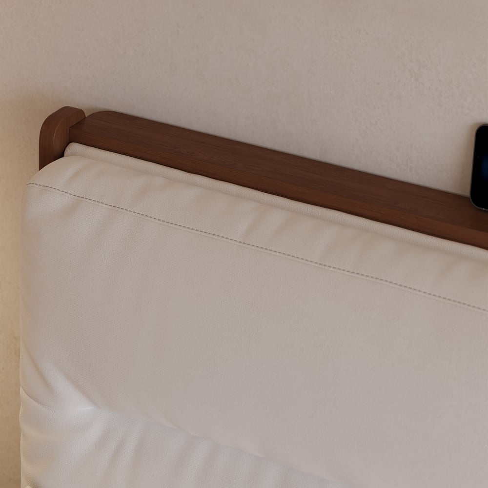 Mid-Century Modern King Solid Wood Bed with Charging Station and Sensor LED window image