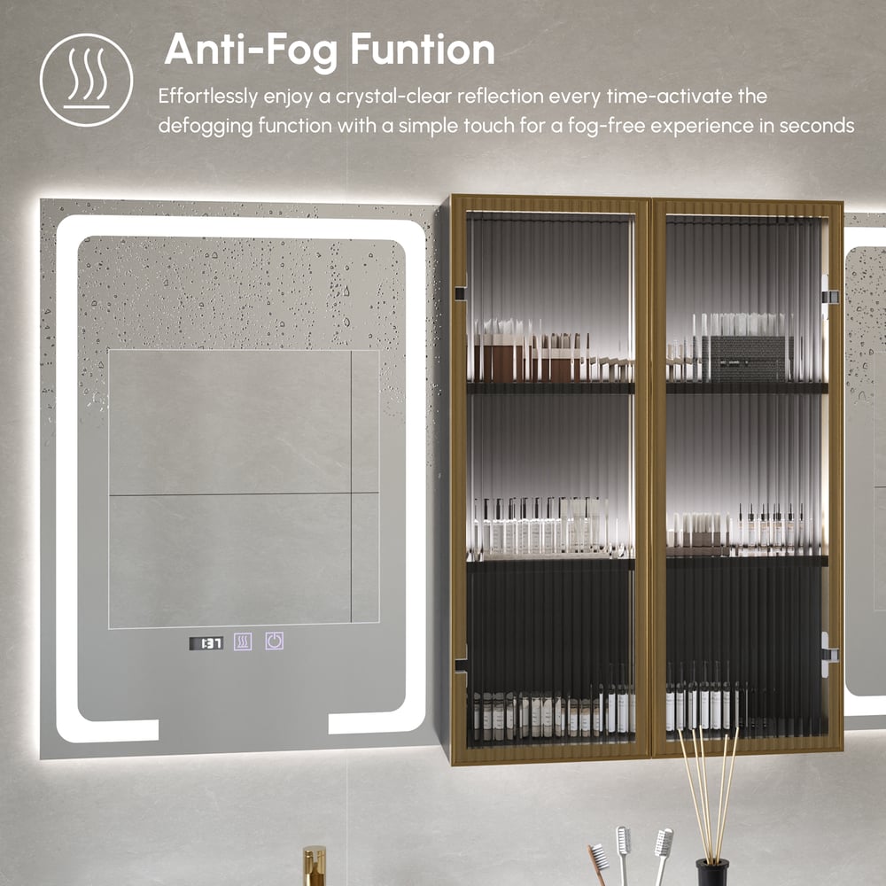 Mobile a specchio LED nero da 150 cm con vano centrale, dimmerabile a 3 colori e antiappannamento Immagine della finestra