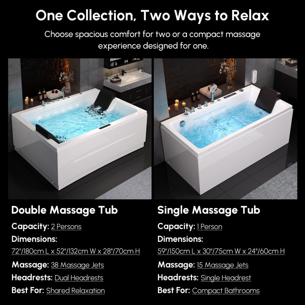 59" Whirlpool Bathtub with 7 Massage Jets, 8 Air Jets & Thermostatic Control window image