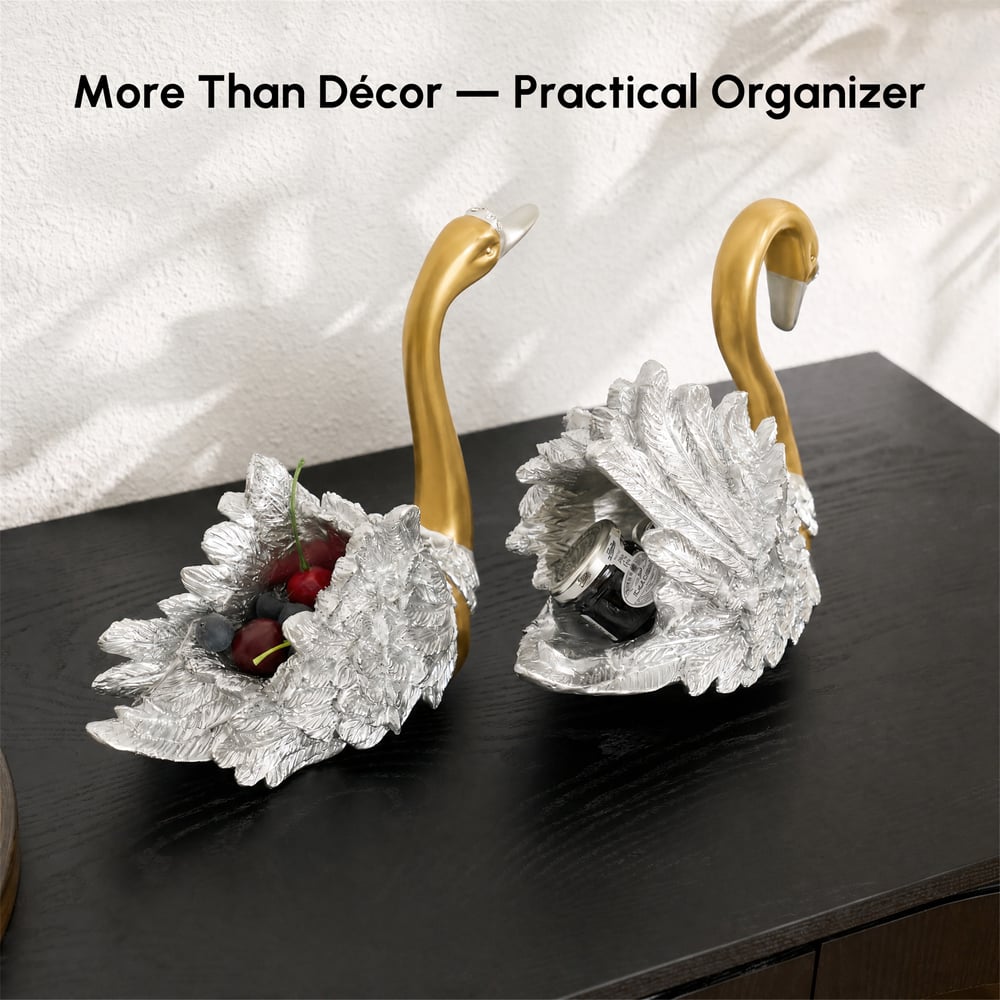 2-Piece Resin Swan Figurines – Elegant Gold Swan Decorative Storage Set window image