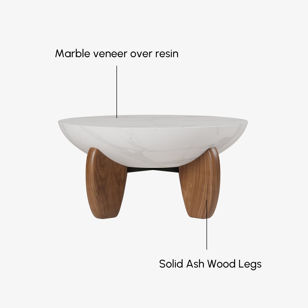 Curva 30" Round Concrete Walnut Coffee Table with Wood Legs window image
