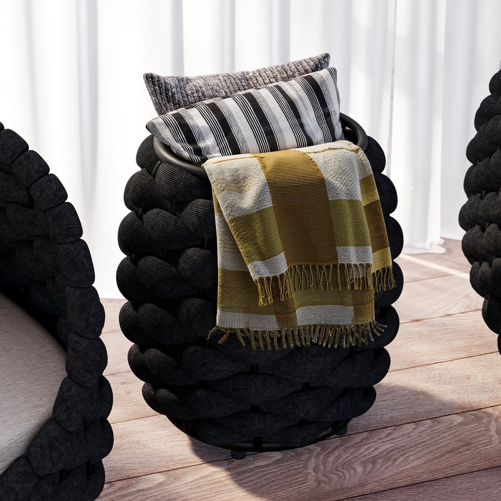 Cocaro Outdoor Rope-Woven Side Table with Storage & Slate Top in Dark Gray window image
