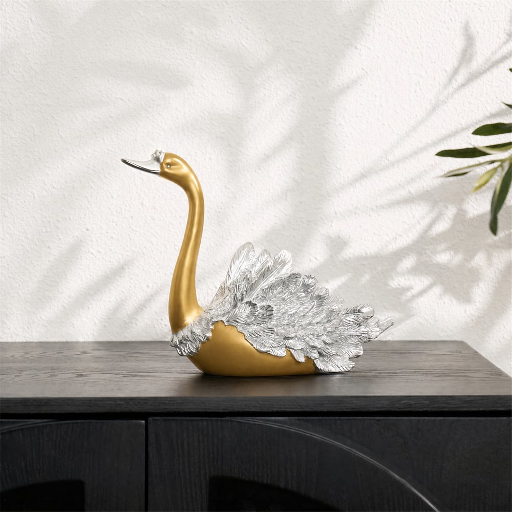 2-Piece Resin Swan Figurines – Elegant Gold Swan Decorative Storage Set window image