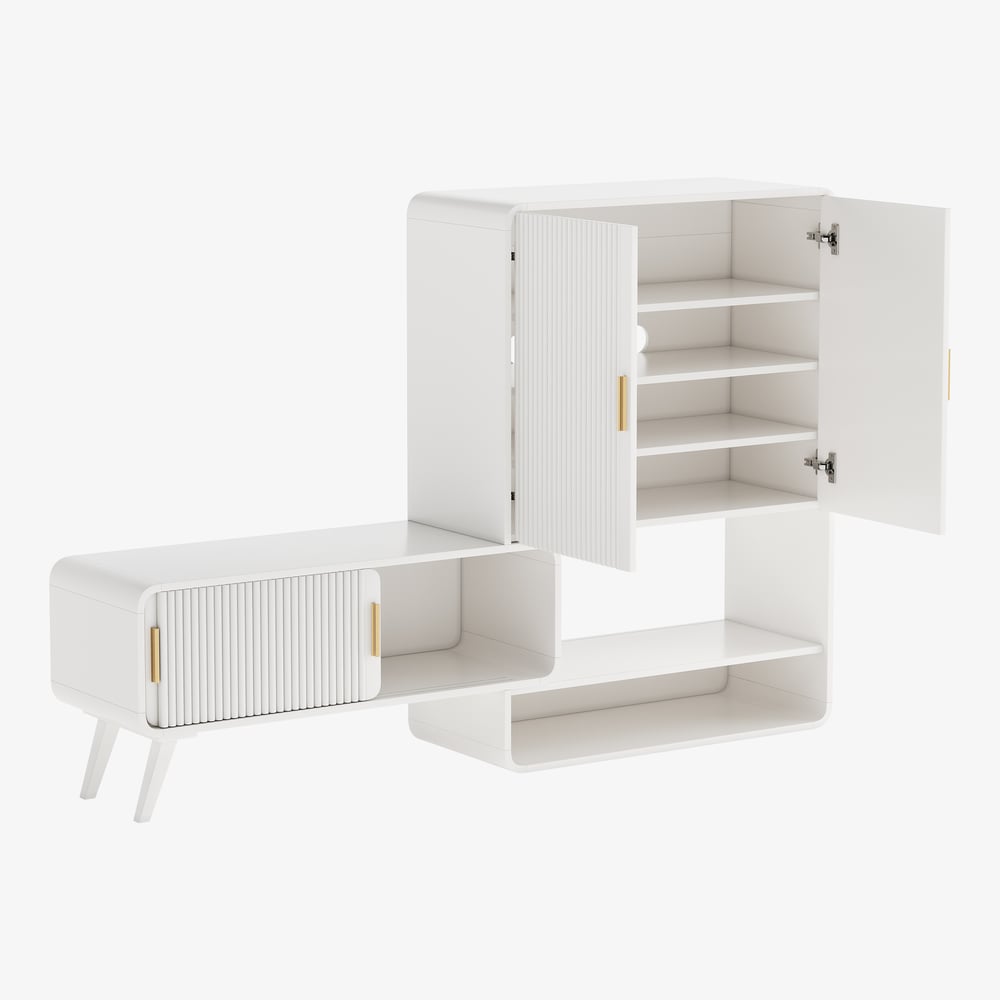 37" Warm White Shoe Storage Fluted Entryway Cabinet,Left Hand window image
