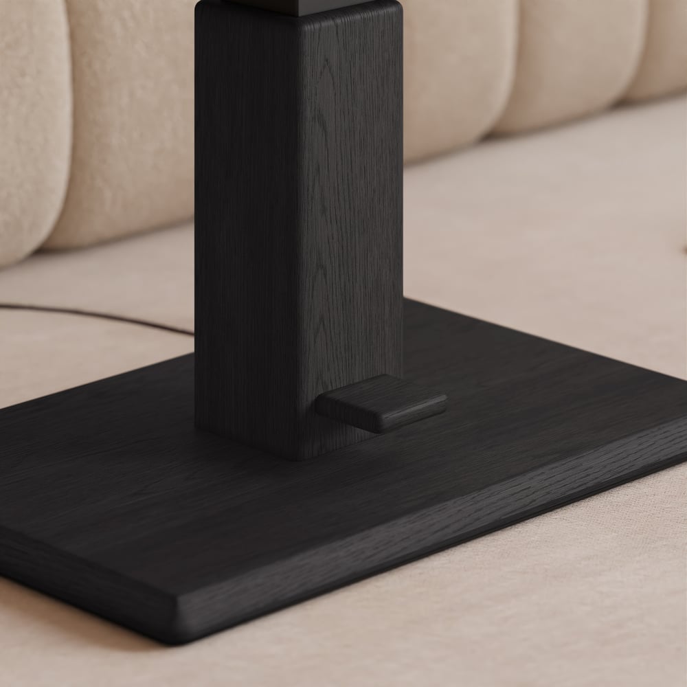 Table basse moderne de 119 cm en placage de bois noir, réglable en hauteur avec commande au pied image de fenêtre