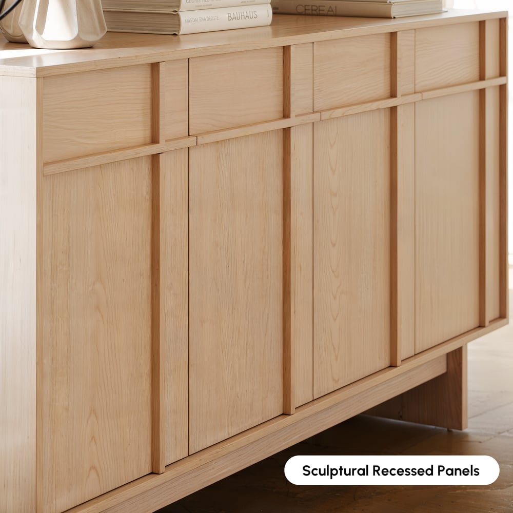 Mid Century Modern 60" Natural Wood Sideboard with Storage & Adjustable Shelves window image