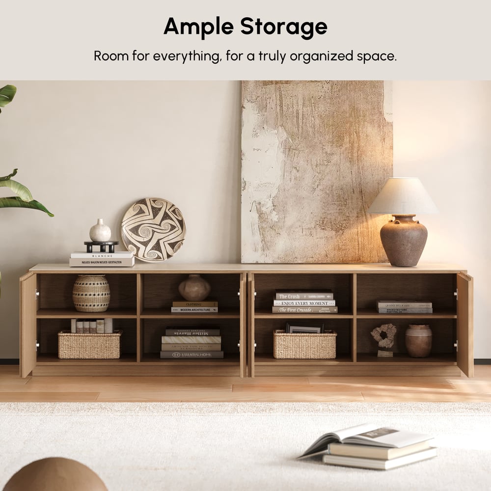 TV Lowboard Aura 213 cm in Grooved Ash in Natural with Sintered Stone Top window image