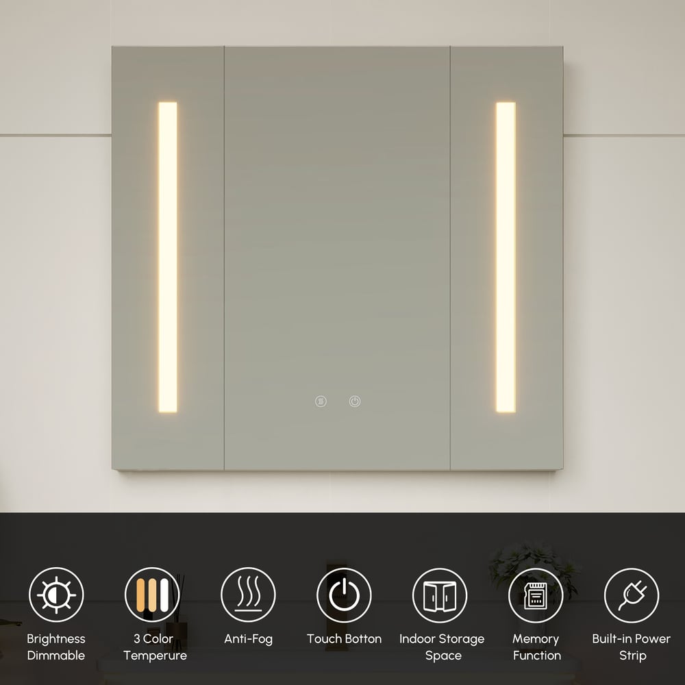 31.5" Modern Wall-mounted LED Bathroom Medicine Cabinet Vanity Mirror with Storage window image