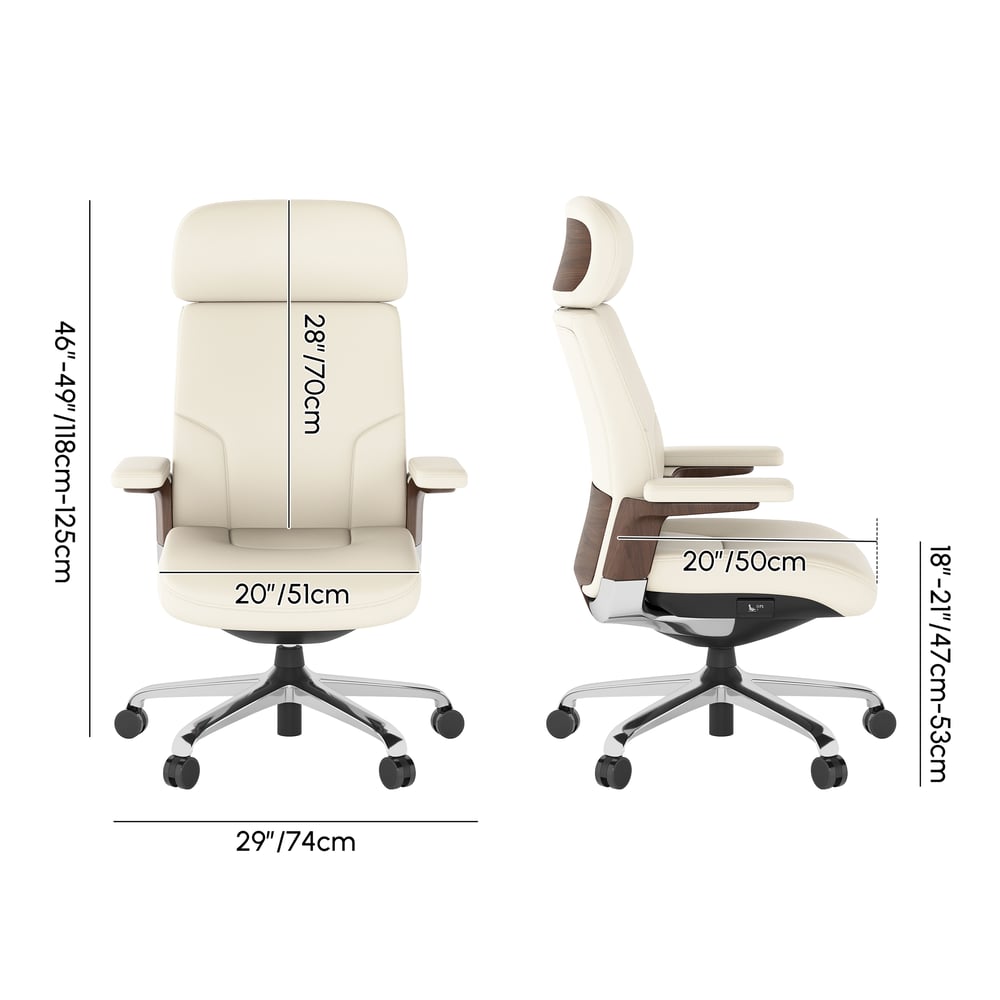 Ivory Genuine Leather Swivel Office Chair with Ergonomic Synchro-Tilt Recline System weights dimensions image