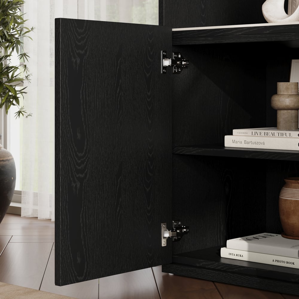 Aura 47" Ash Wood Fluted Bookcase With Sintered Stone Top window image