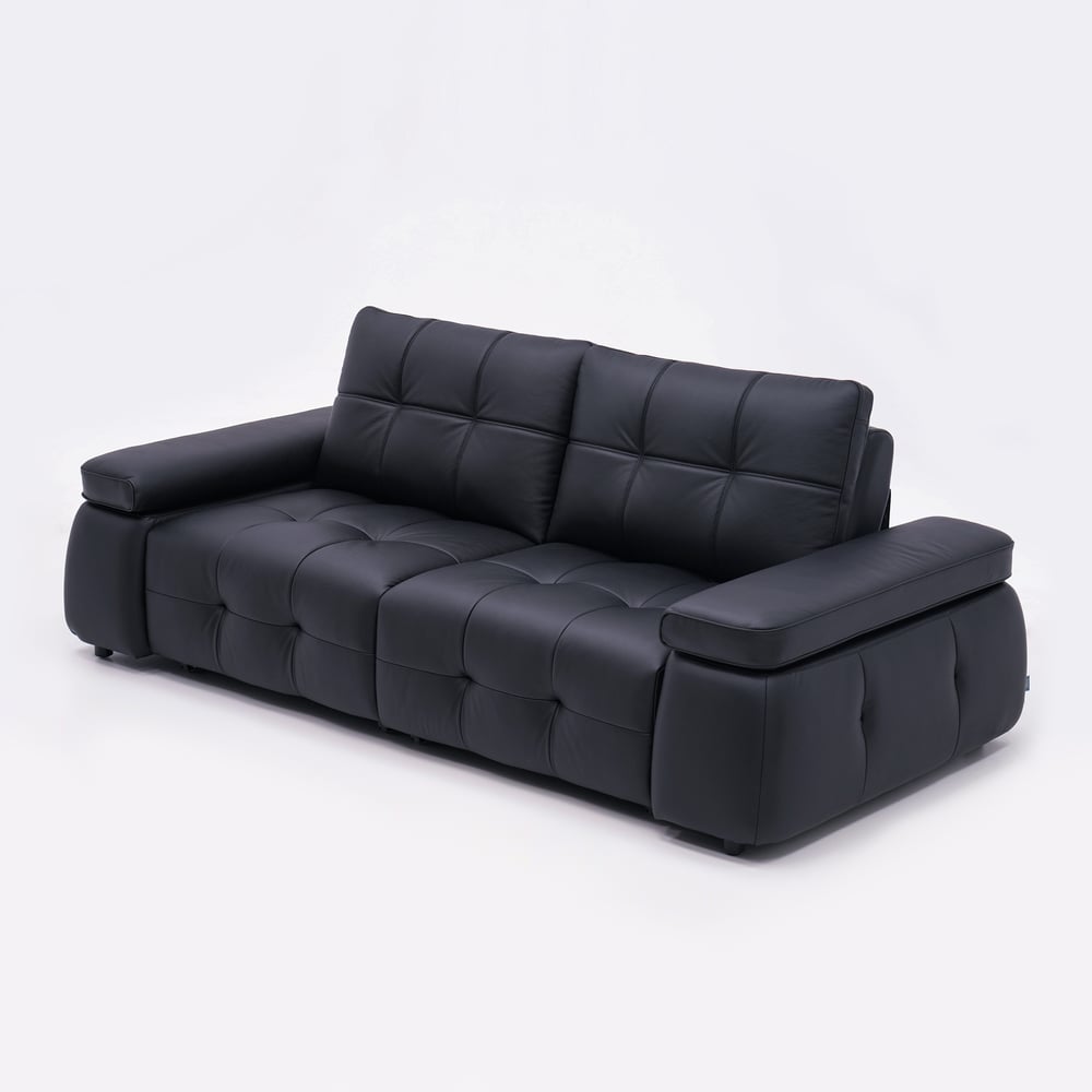 96" 2-Seater Genuine Leather Power Convertible Sleeper Sofa with adjustable armrests window image
