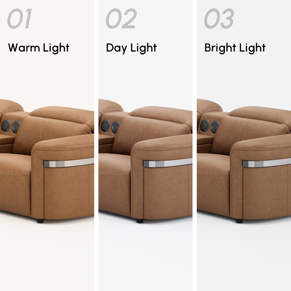 Genuine Leather Multifunction Media Console Power Reclining Sofa window image