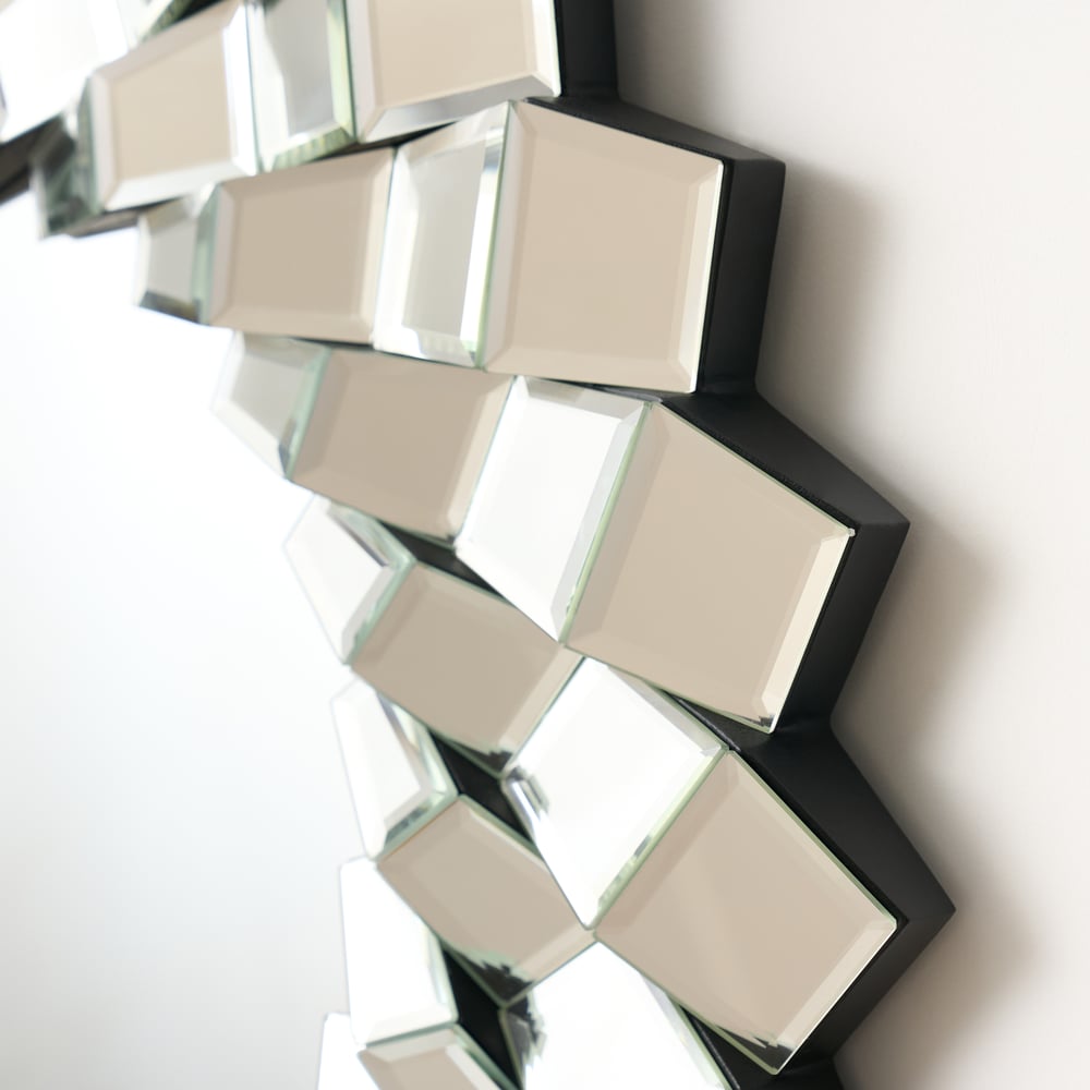 24" Diamond-Shaped Wall Mirror, Silver Round Decorative Mirror window image