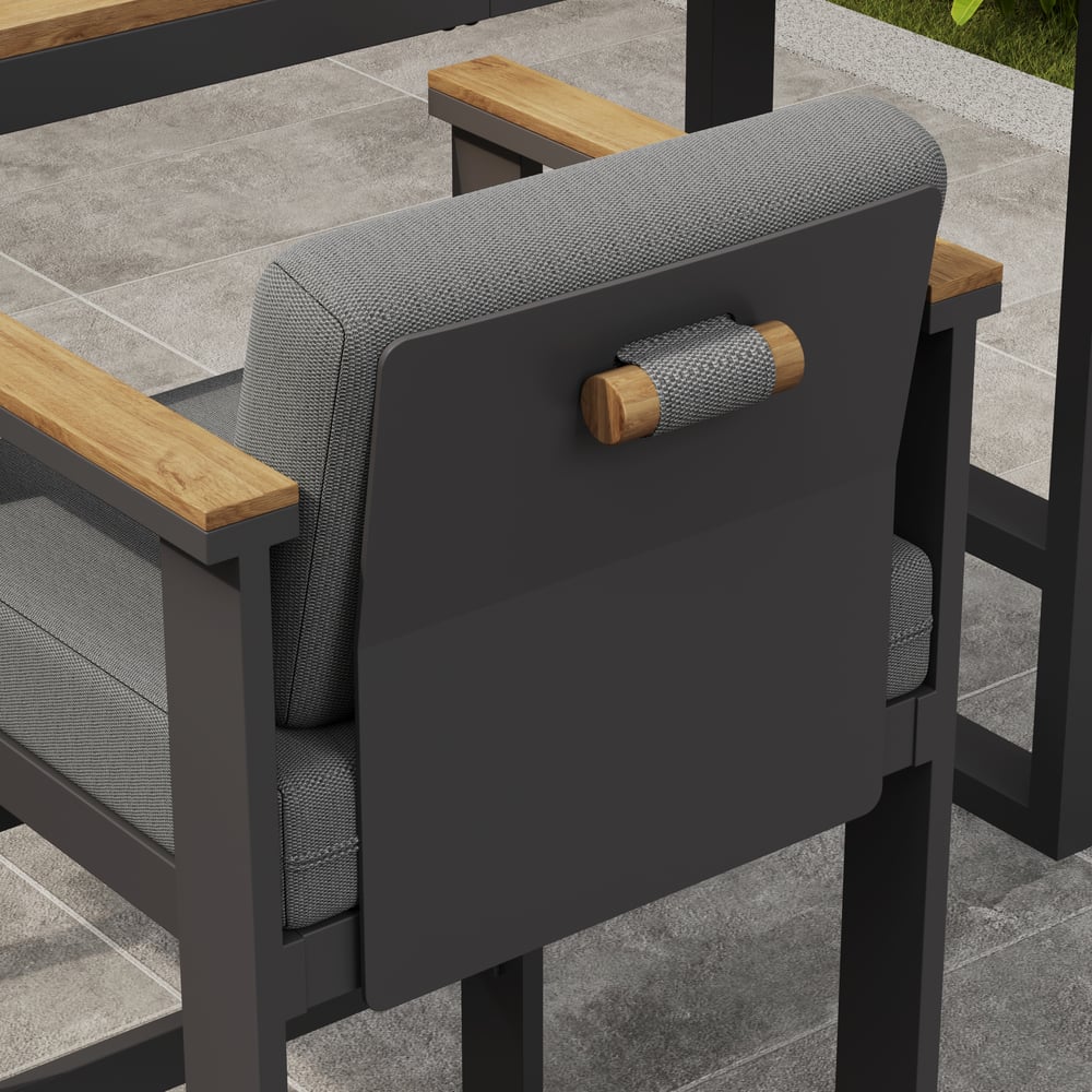 Tevara Outdoor Aluminum Frame & Teak Wood Armrest Bar Stools in Dark Gray, Set of 2 window image
