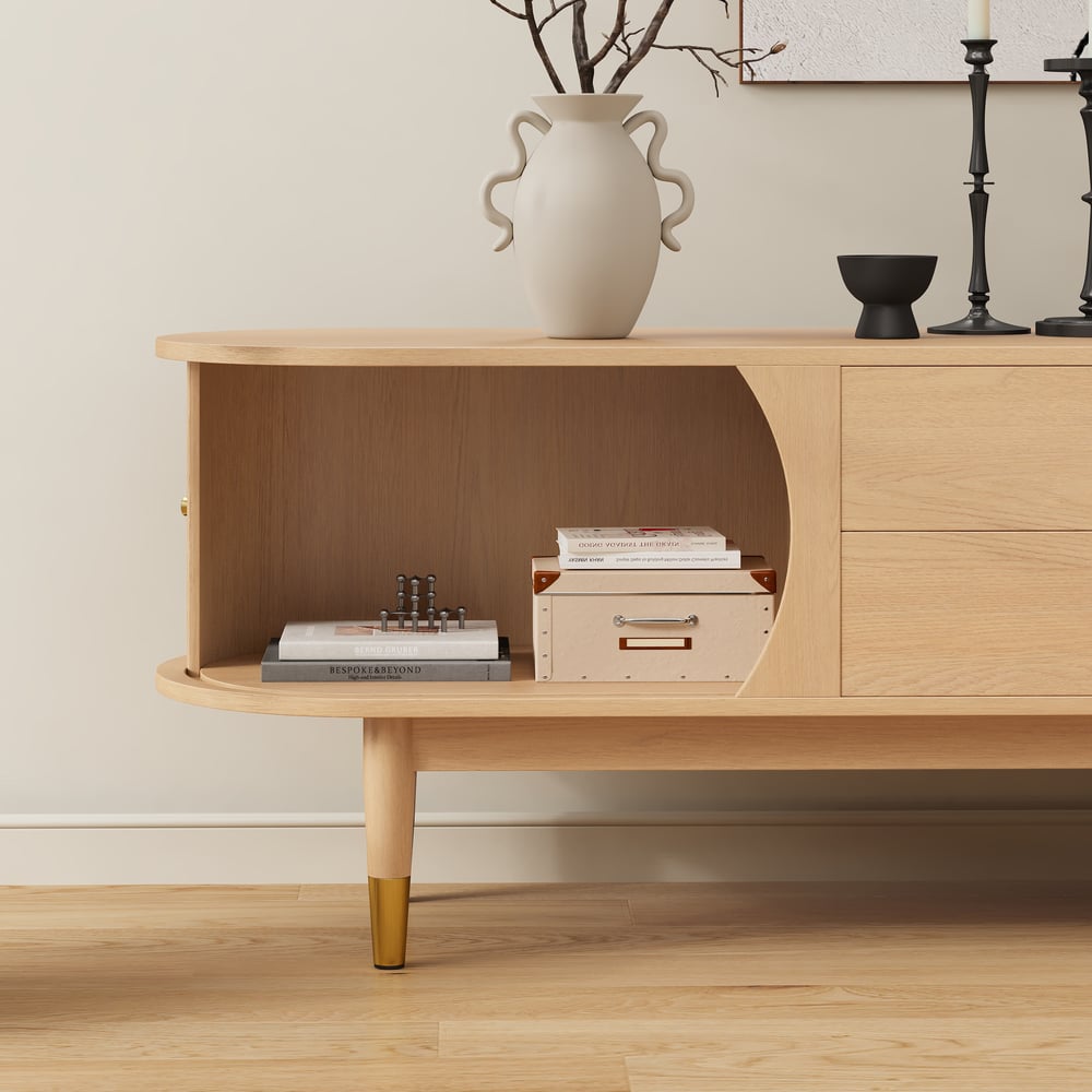 72" Ash Wood Fluted TV Stand with Storage window image