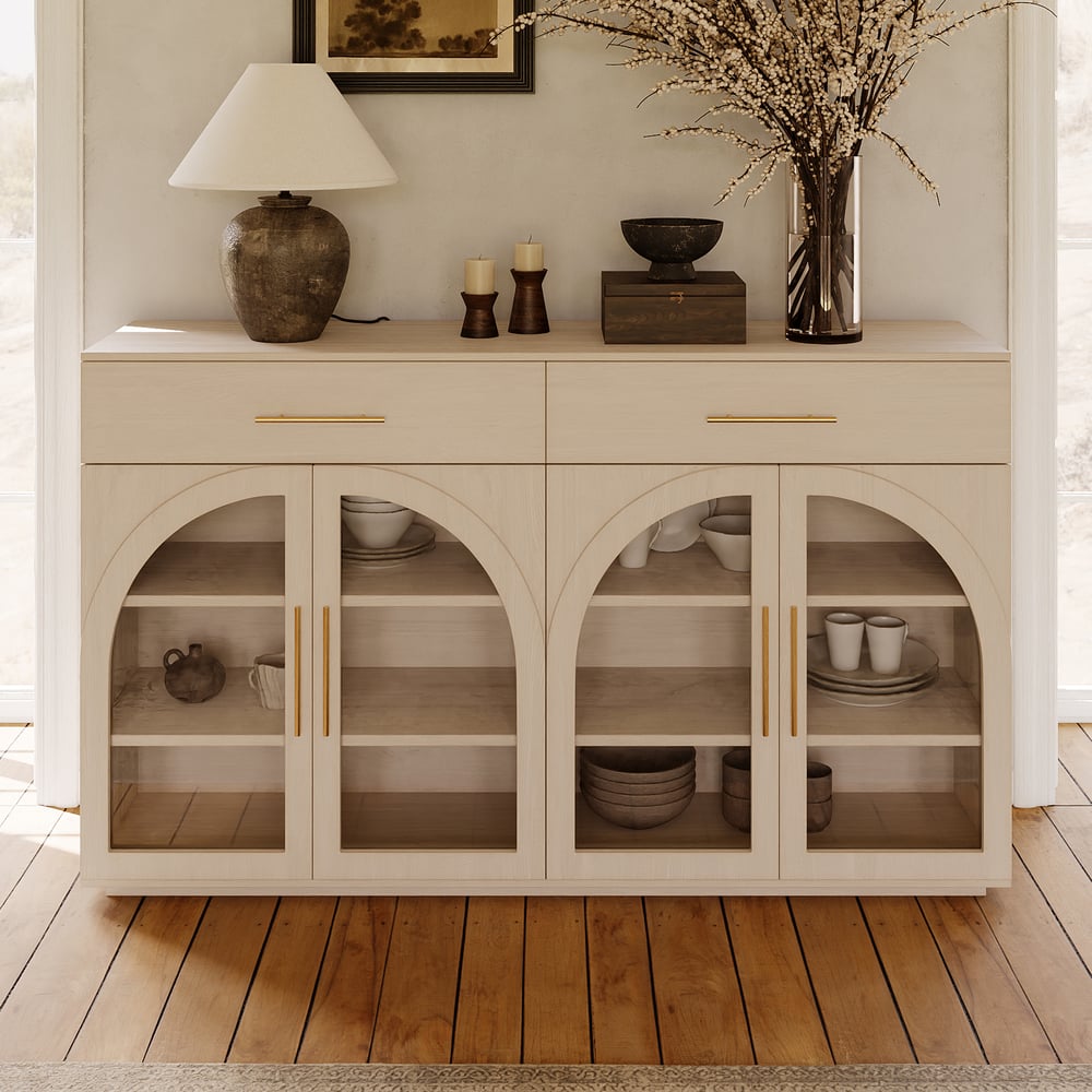 Arune 63" Whitewash Wood Sideboard with Storage & LED Lights window image