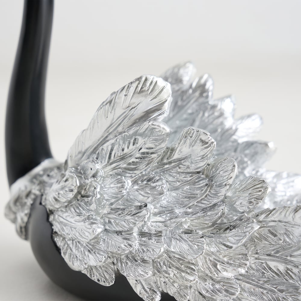 2-Piece Resin Swan Figurines – Elegant Black & Silver Swan Decorative Storage Set window image