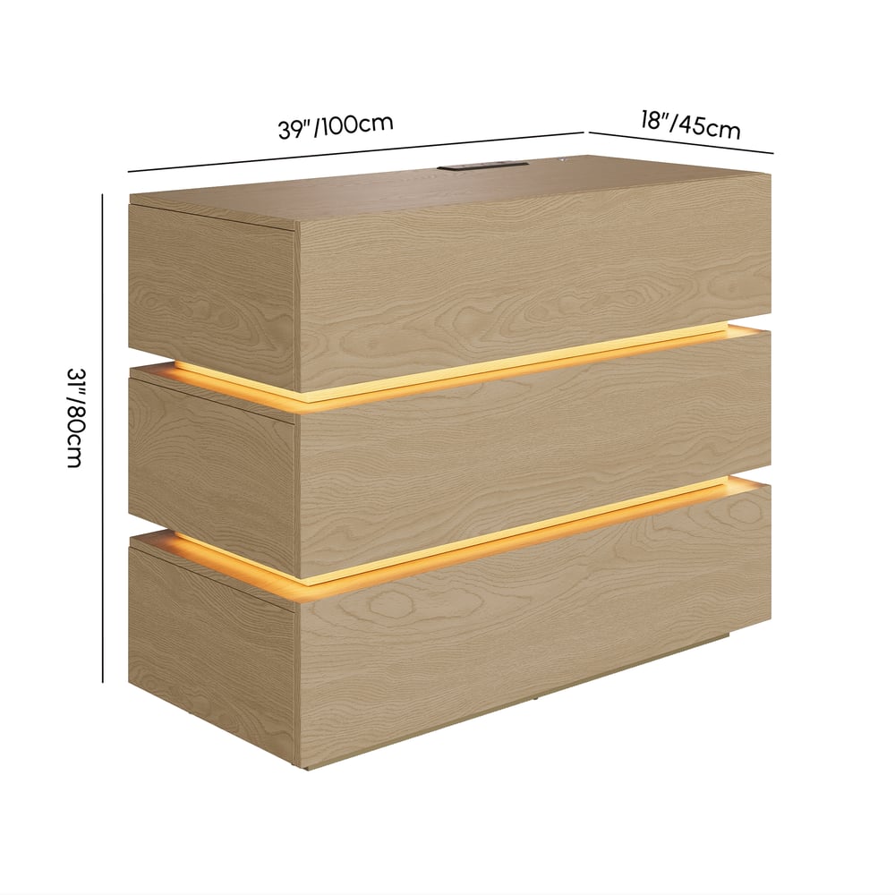 Commode Lumio 39" à 3 tiroirs avec station de charge Poids, dimensions, image