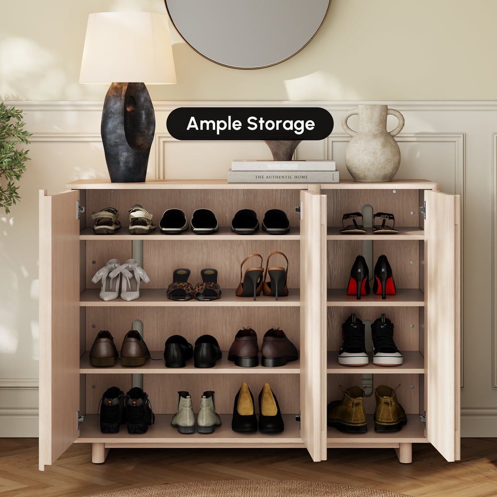 Lineva 48" Ash Wood Veneer Shoe Storage Fluted Entryway Cabinet window image