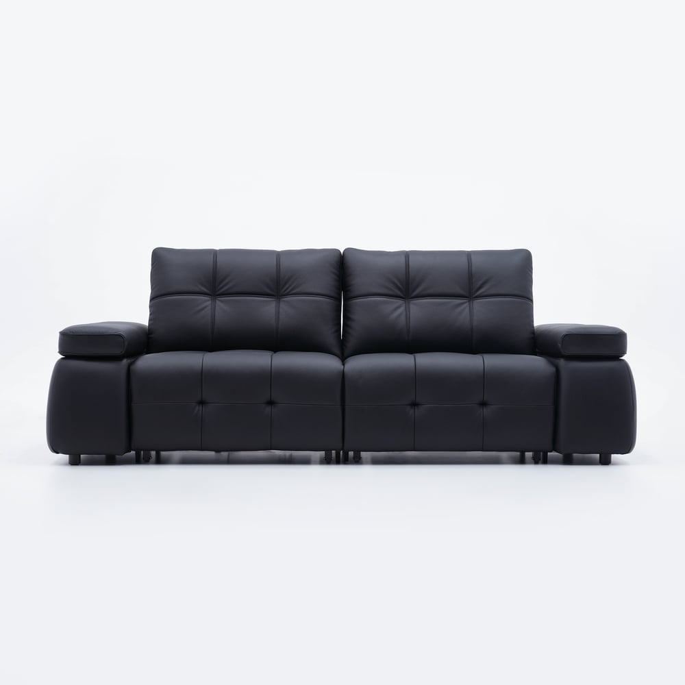 96" 2-Seater Genuine Leather Power Convertible Sleeper Sofa with adjustable armrests window image