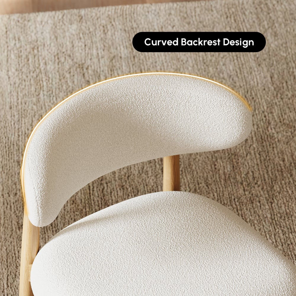 Modern Natural Boucle Dining Chair with Rubber Wood Legs, 1 Piece window image