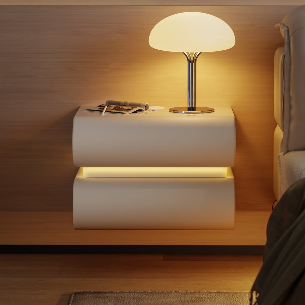 Humply Floating Leather 2-Drawer Smart LED Nightstand with Sintered Stone Top window image