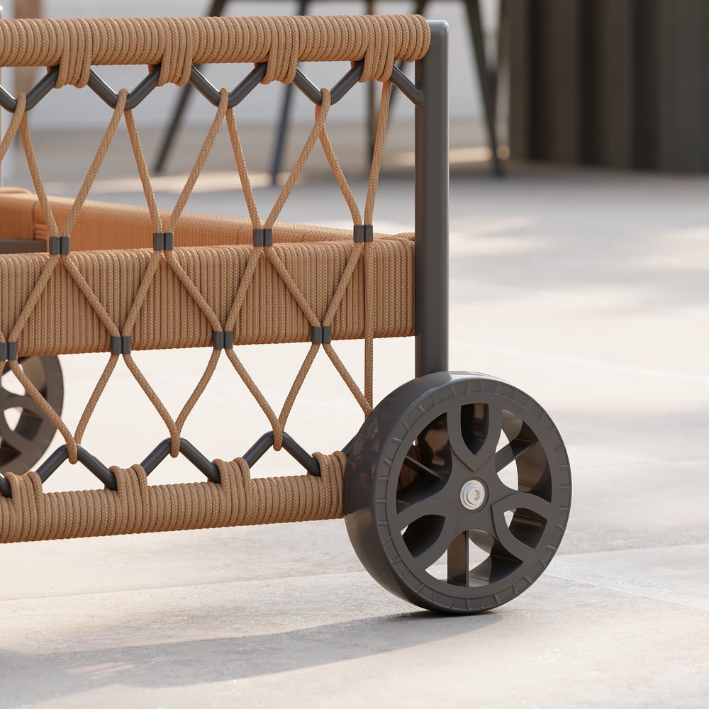 Ropipe Outdoor Rope-Woven Lounge Chair with Adjustable Backrest & Wheels in Dark Gray window image