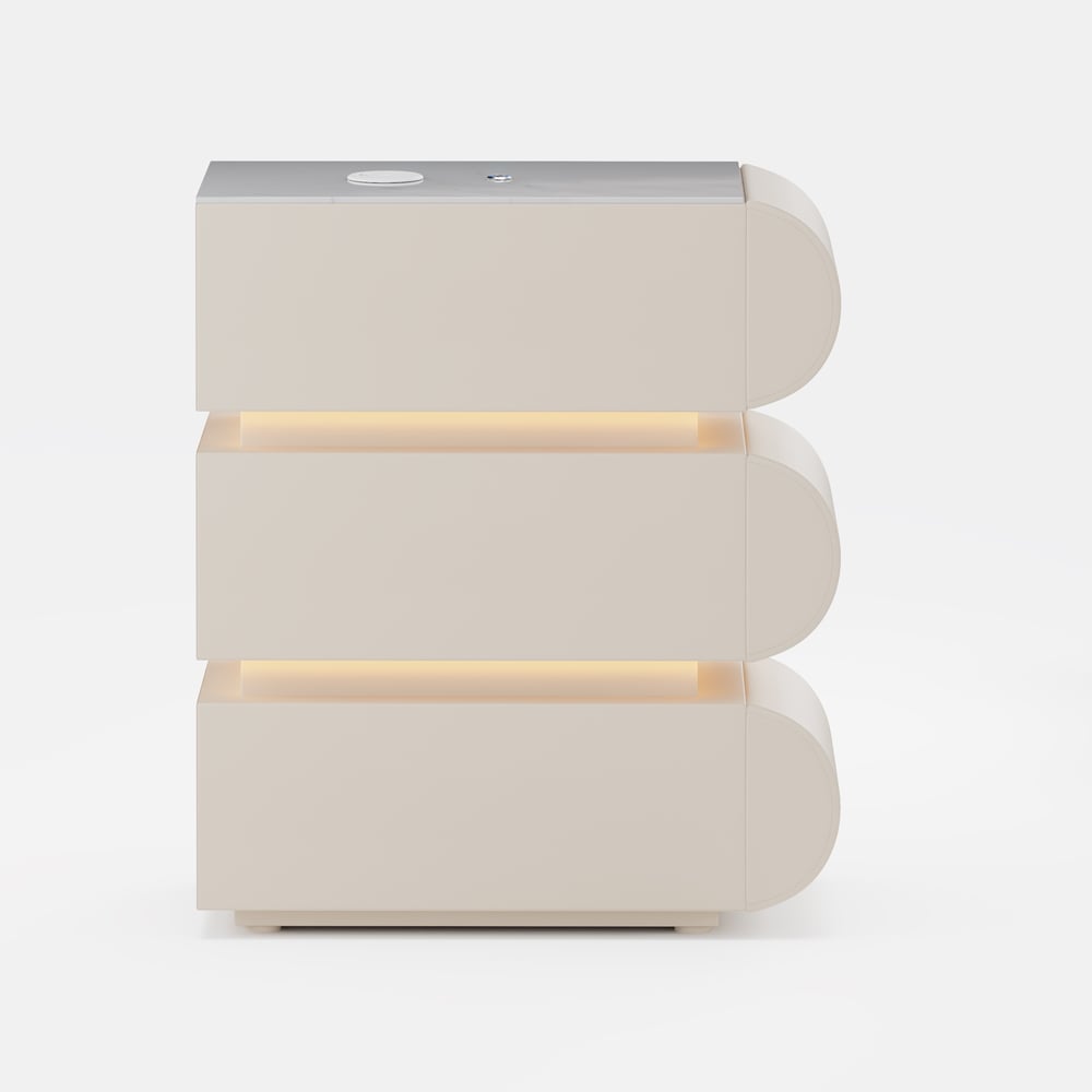 Narrow Humply Leather 3-Drawer Smart Nightstand with Sintered Stone Top window image