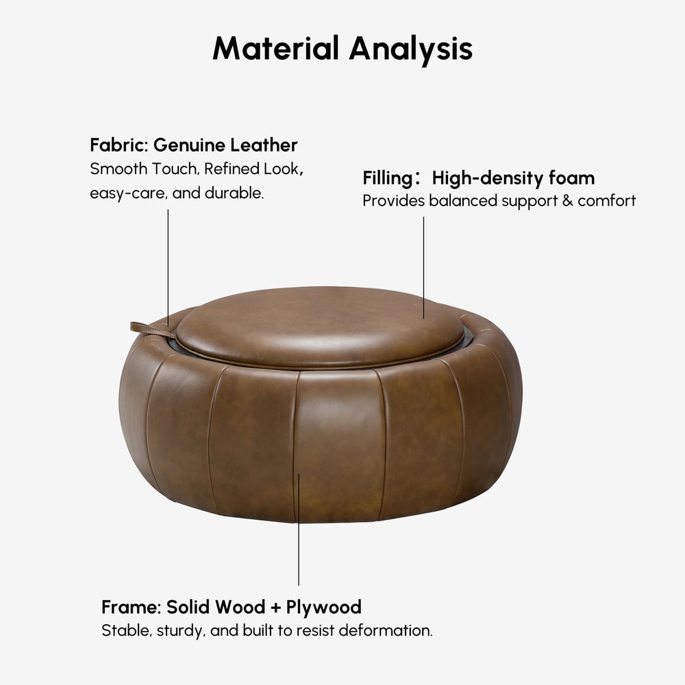 Modern 39" Round Performance Leather Ottoman Coffee Table with Hidden Storage window image
