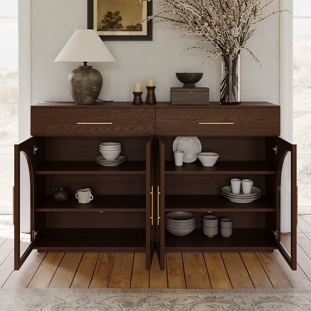 Arune 63" Walnut Wood Sideboard with Storage & LED Lights window image