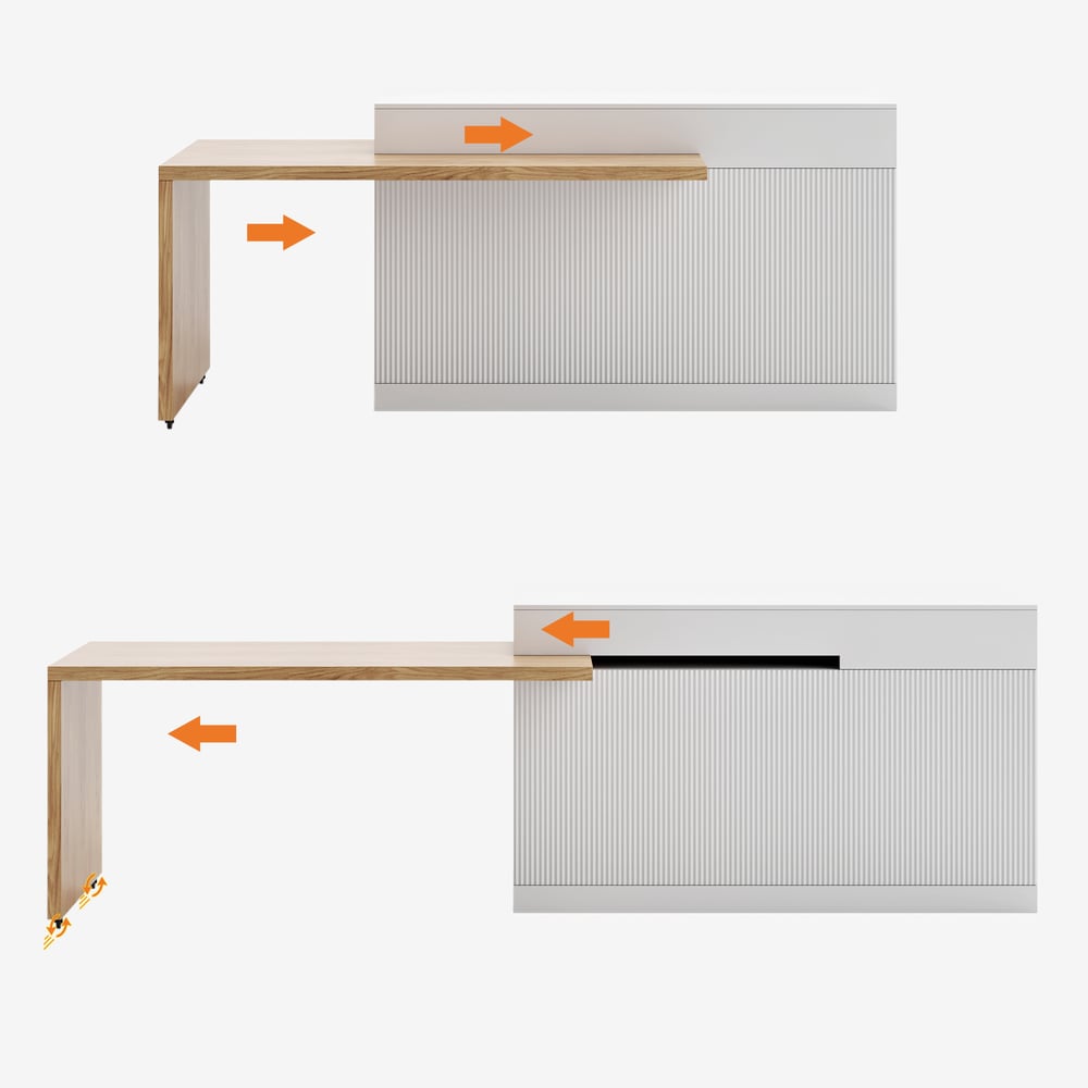 Îlot de cuisine extensible en bois de 81'' à 112'' avec rangement, Naturel et Blanc image de fenêtre