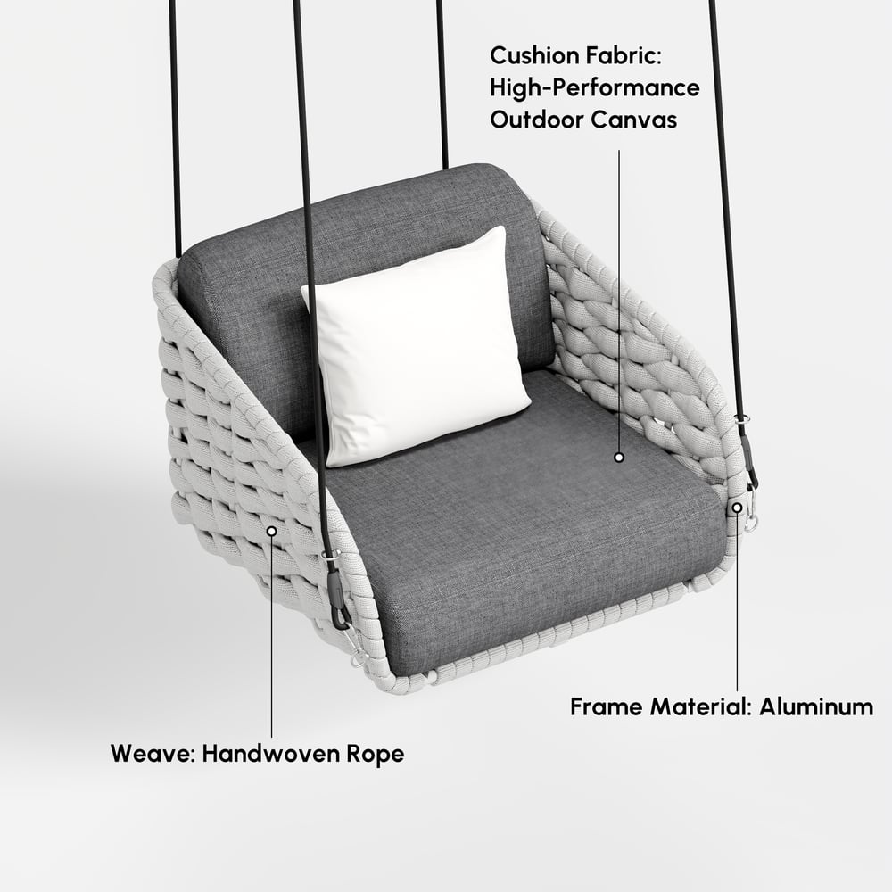 Cocaro Outdoor Rope Weave Aluminum Swing Chair with Cushion for 1 in Gray window image