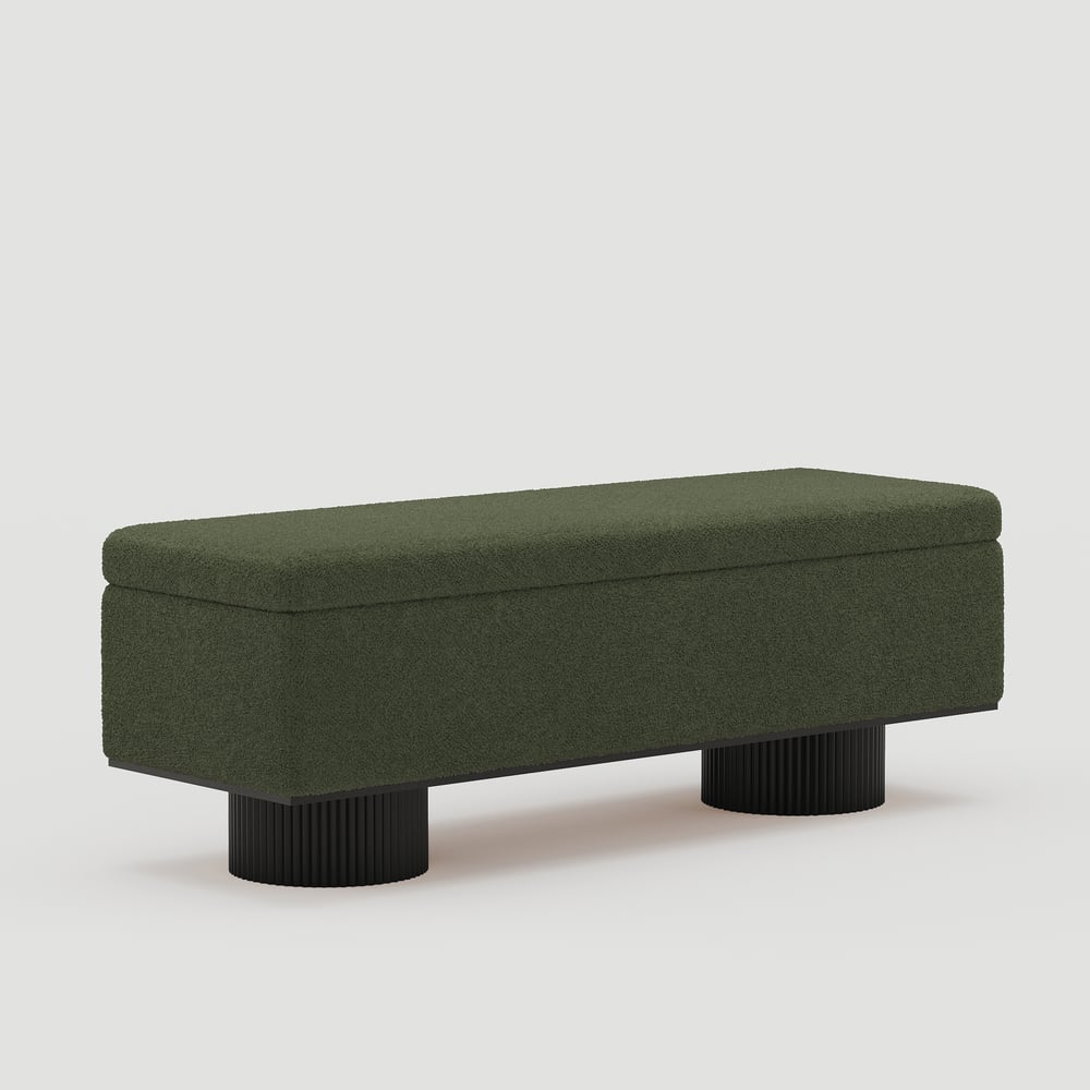 Teddy Fabric Fluffy Faux Fur Flip Top Wood Storage Entryway Bench window image