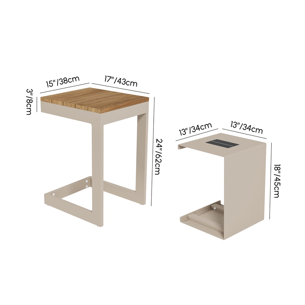 Tevara Outdoor Teak Aluminium Sand Side Table with Solar Light weights dimensions image