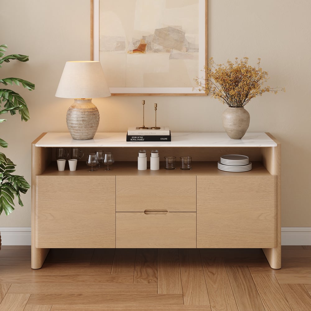 Arvona 63" Sintered Stone Sideboard with Open Storage & Adjustable Shelves window image