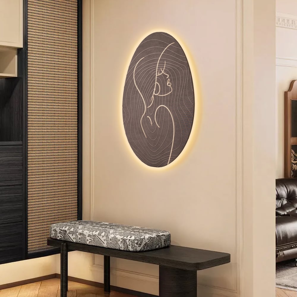80cm Illuminated Abstract Figure Wall Art with Warm LED Backlight, Textured Wall Decor window image