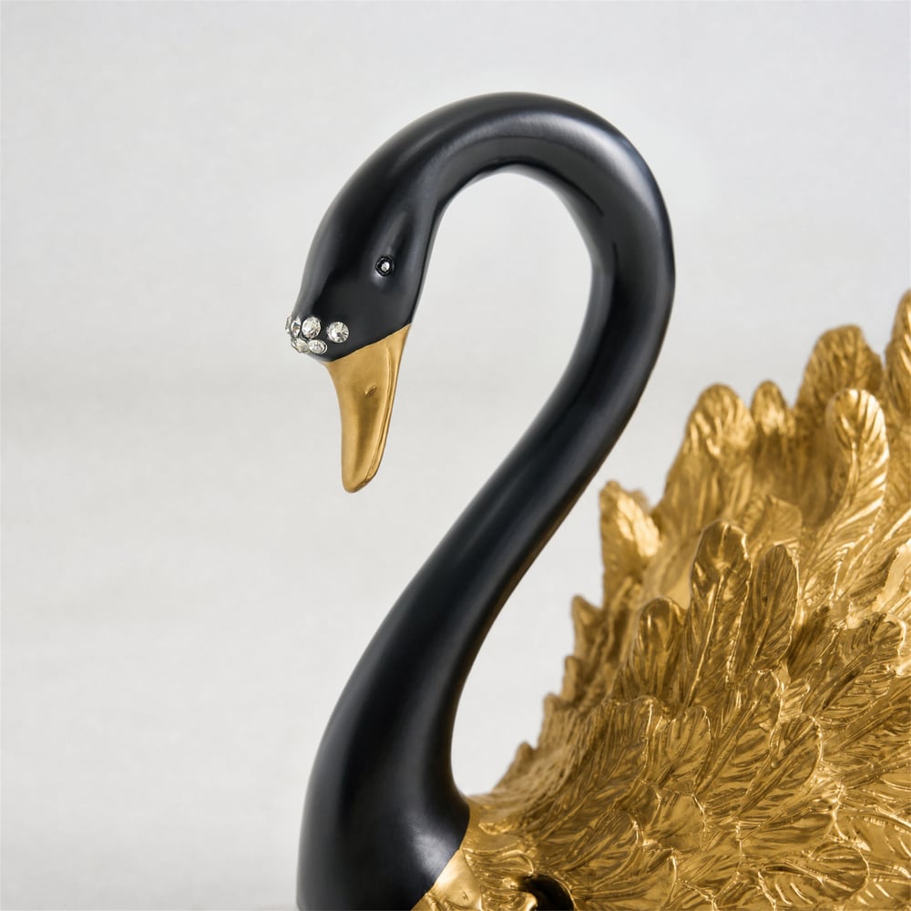 2-Piece Resin Swan Figurines, Black & Gold Decorative Storage Set window image