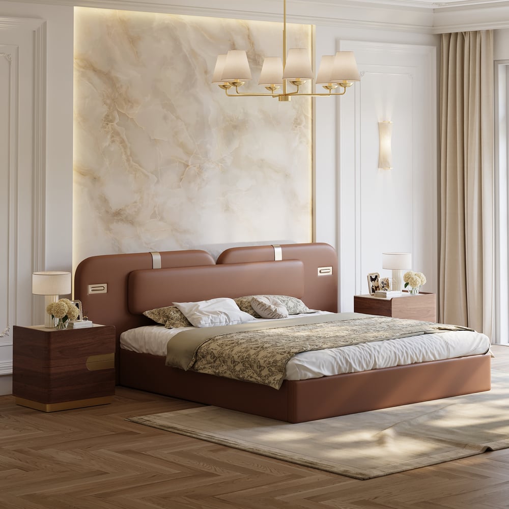 Horva King Faux Leather Platform Bed window image